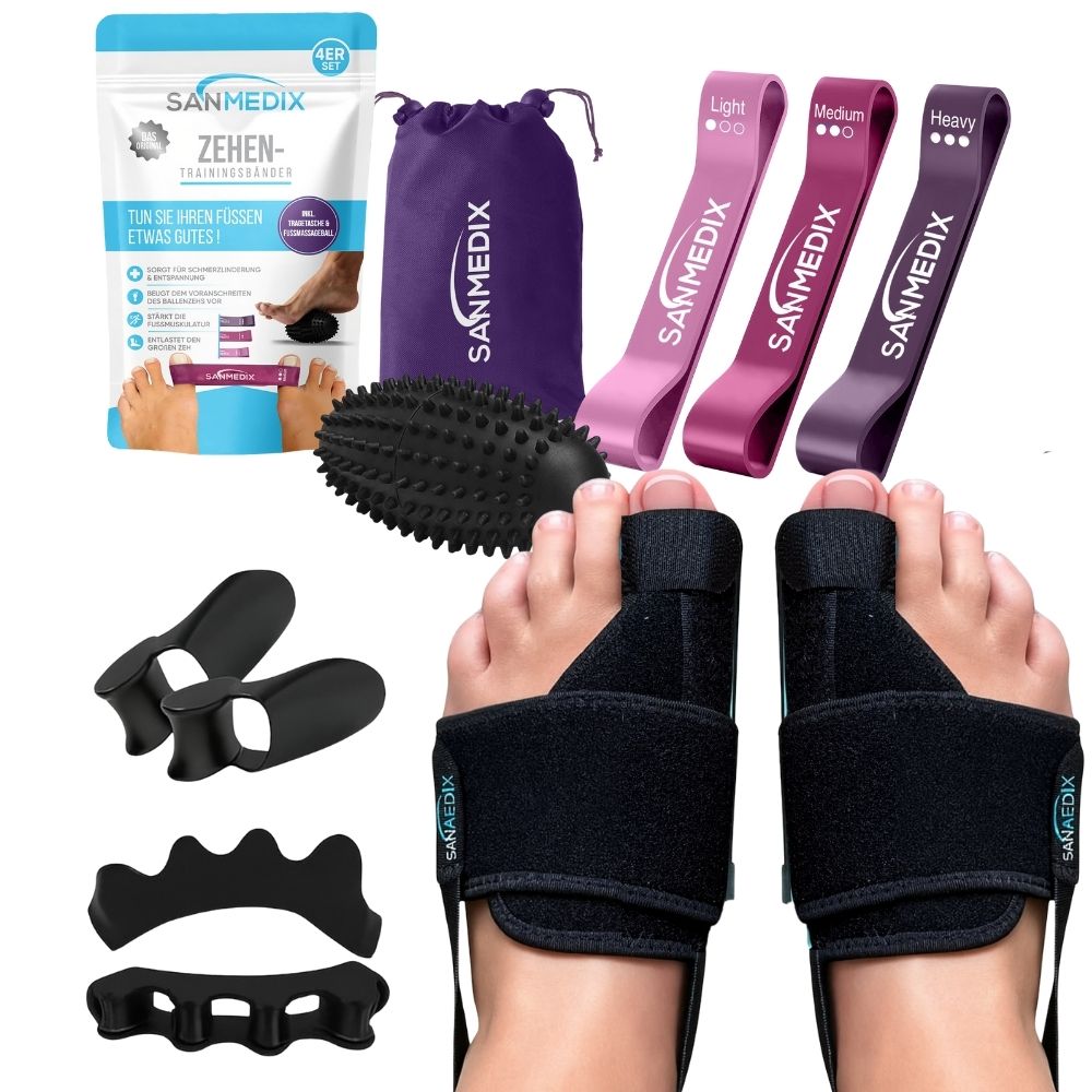Hallux Valgus Set – Schiene, Zehenspreizer, Trainingsbänder & Massageball