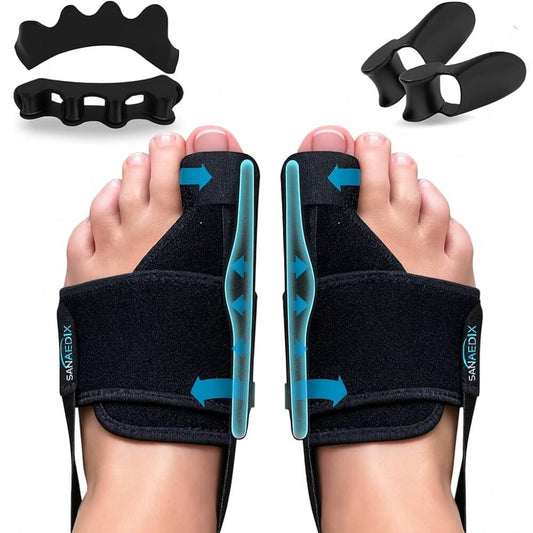 HALLUX VALGUS Premium-Set – Schiene mit Polster & schwarzen Zehenspreizern