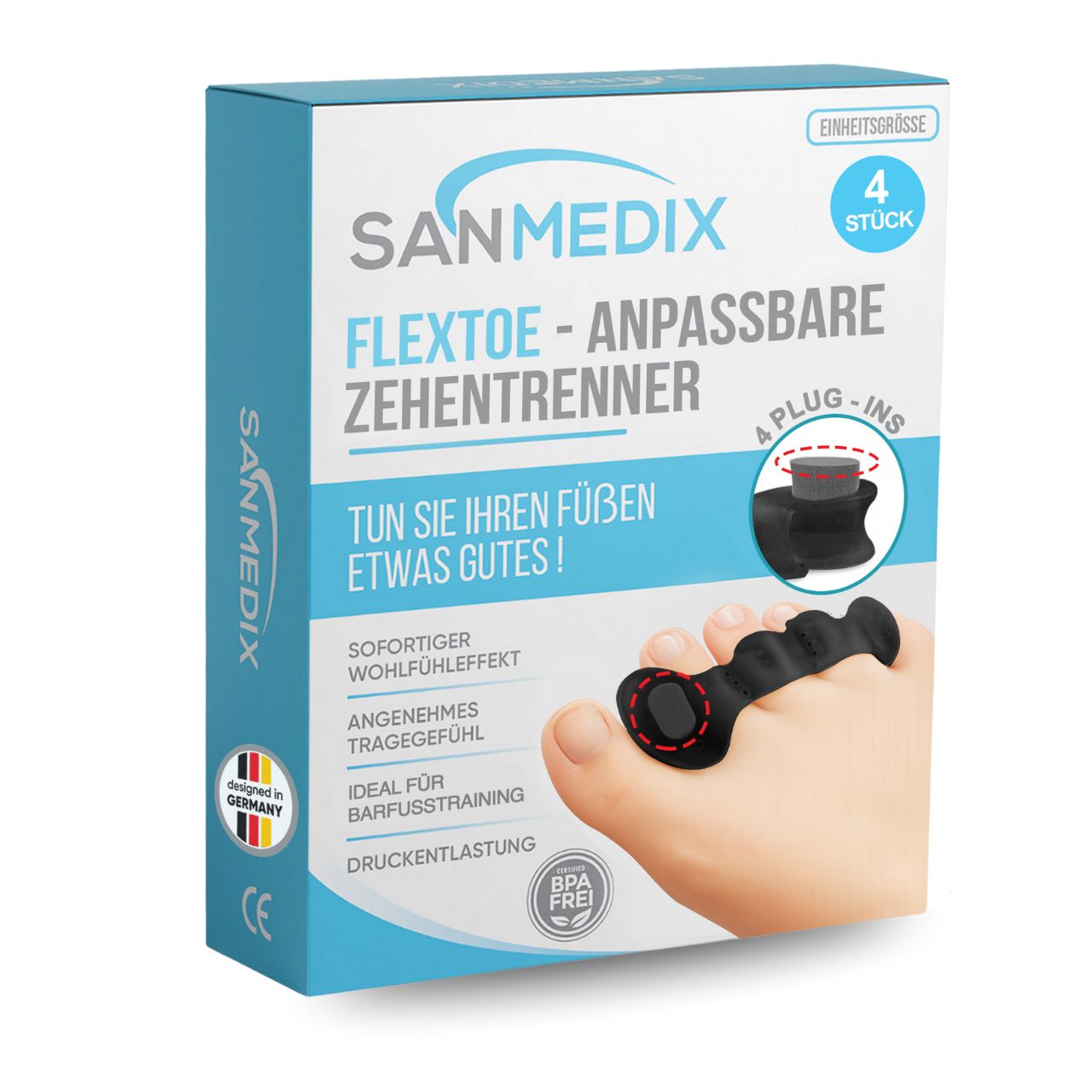 Zehenspreizer mit Plug-In-System – (2 Paar) für Hallux Valgus & Hammerzehen