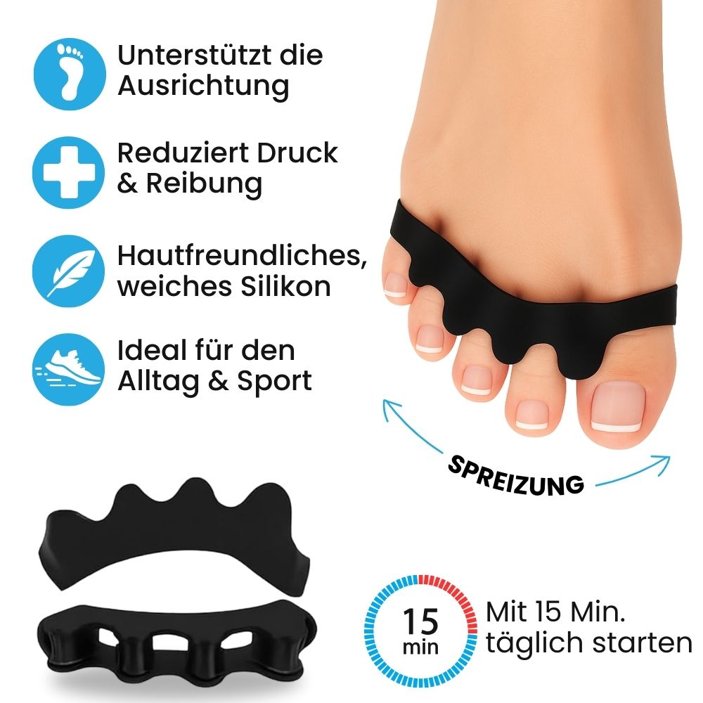 Hallux-Care Komplettset – Schiene, Zehenspreizer, Trainingsband & Fußroller